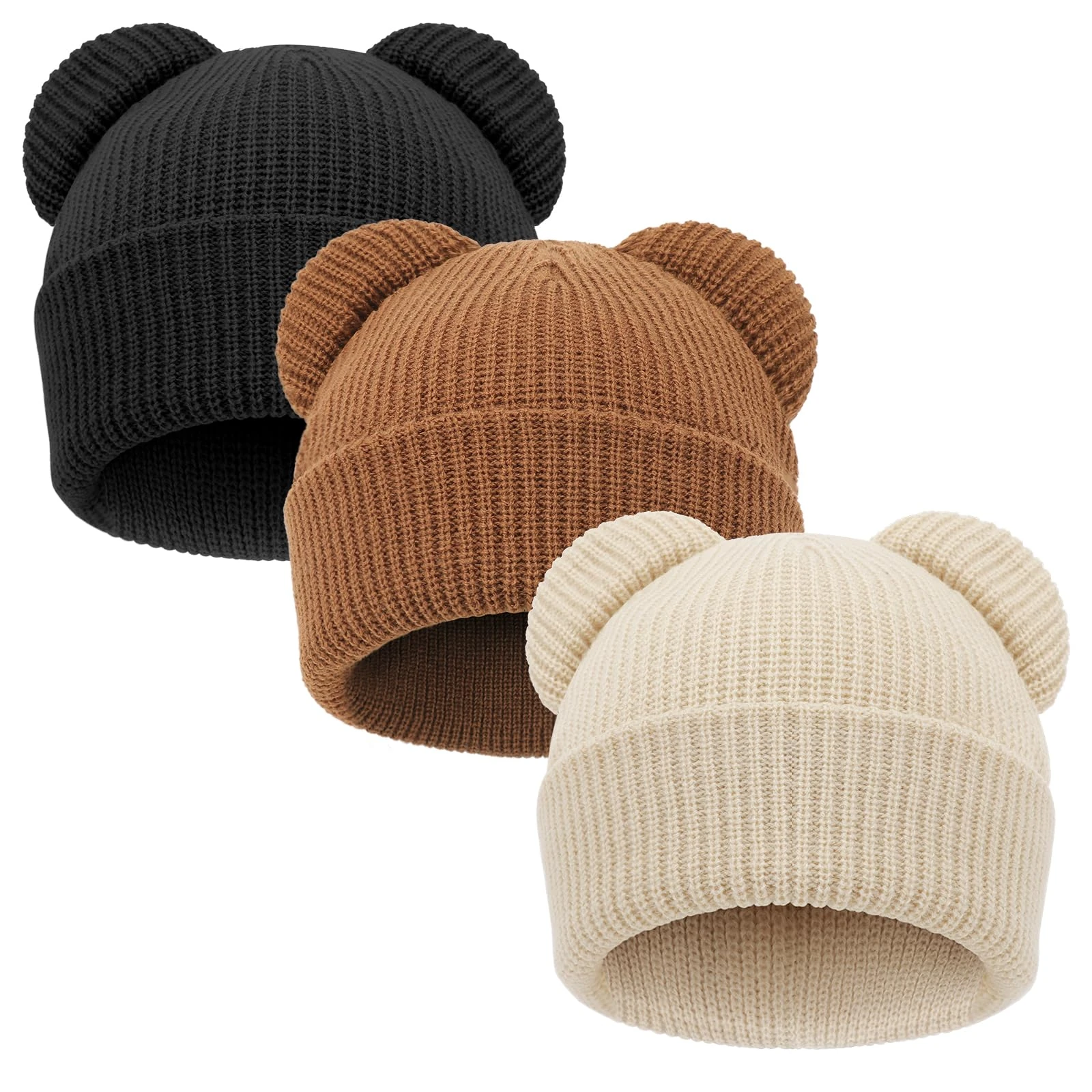 DRESHOW Toddler Beanie Baby Winter Hats Baby Soft Knit Cute Bear Ears Hat for Boys Girls Warm Cap Beanies for 6-24 Months