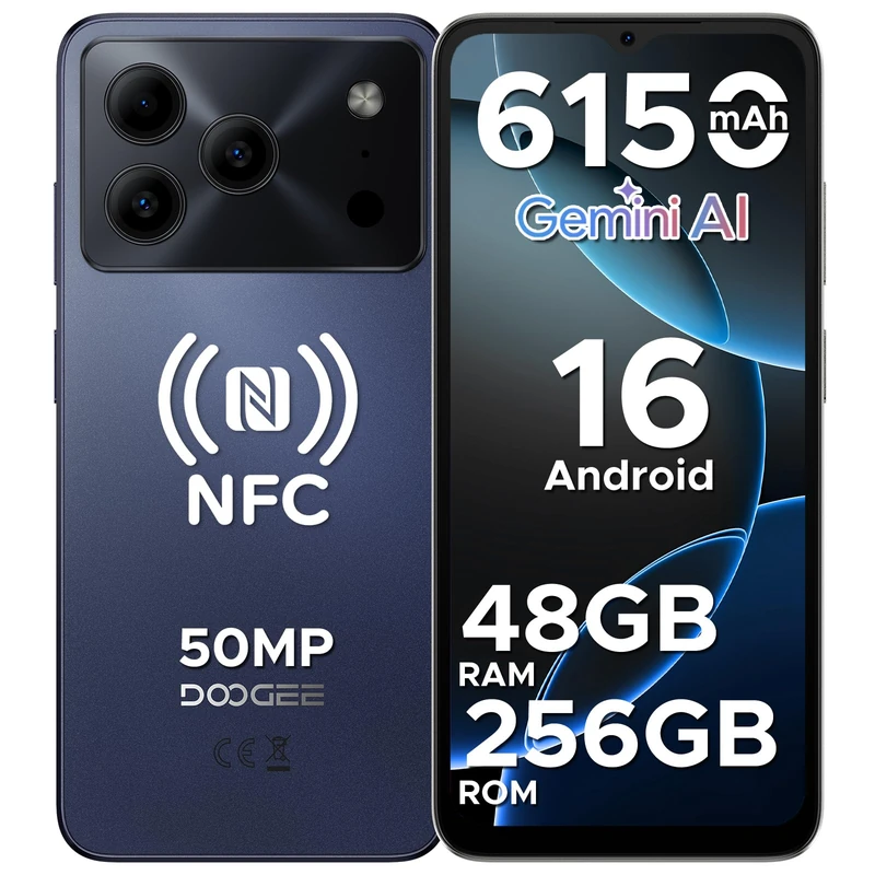 DOOGEE Note 56 Plus Mobile Phones, Android 16 Smartphone, 48GB + 256GB/2TB, 6150mAh & 6.56 HD+ 90Hz Display, 50MP Camera, 4G Dual Sim Free Unlocked Phones, Face ID/Fingerprint/NFC/OTG