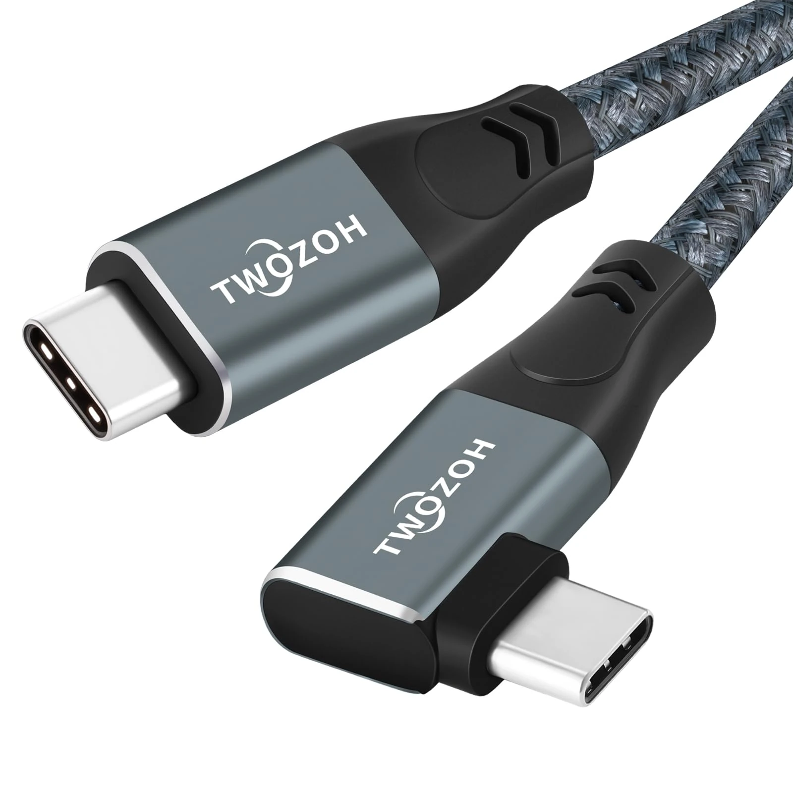 Twozoh Right Angle USB 3.2 Gen 2 Cable, 90° USB C 20Gbps Data Transfer 100W PD Fast Charging Lead, USB Type C Cable for Mobile Phone, iPad, Laptop, Steam Deck, Tablet, SSD, Monitor etc.(4.5M, Grey)