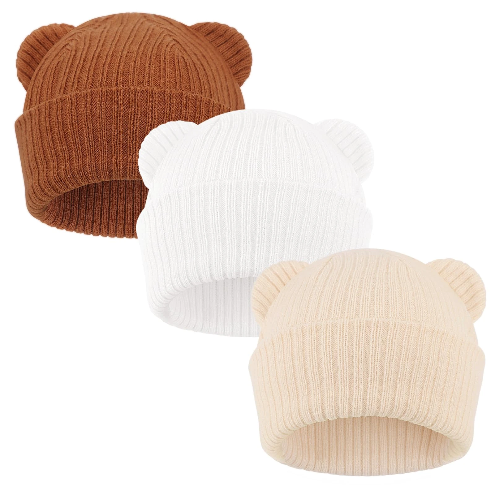 DRESHOW Toddler Beanie Baby Winter Hats Baby Soft Knit Cute Bear Ears Hat for Boys Girls Warm Cap Beanies for 6-24 Months