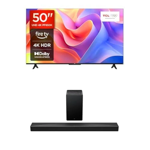 TCL 50PF650K 50-inch 4K Ultra HD, HDR TV, Smart LED Fire TV Q65HK 5.1 soundbar with Dolby Atmos & Ray•Danz technologies AI Sonic Adaptation Tutti Choral - Maximum power 580W