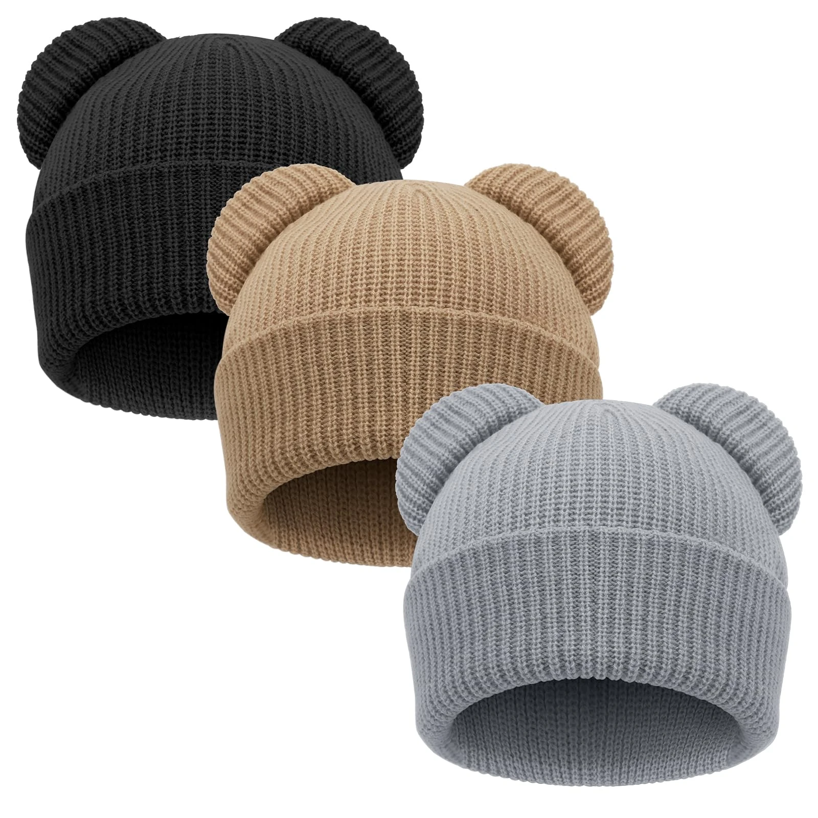 DRESHOW Toddler Beanie Baby Winter Hats Baby Soft Knit Cute Bear Ears Hat for Boys Girls Warm Cap Beanies for 6-24 Months