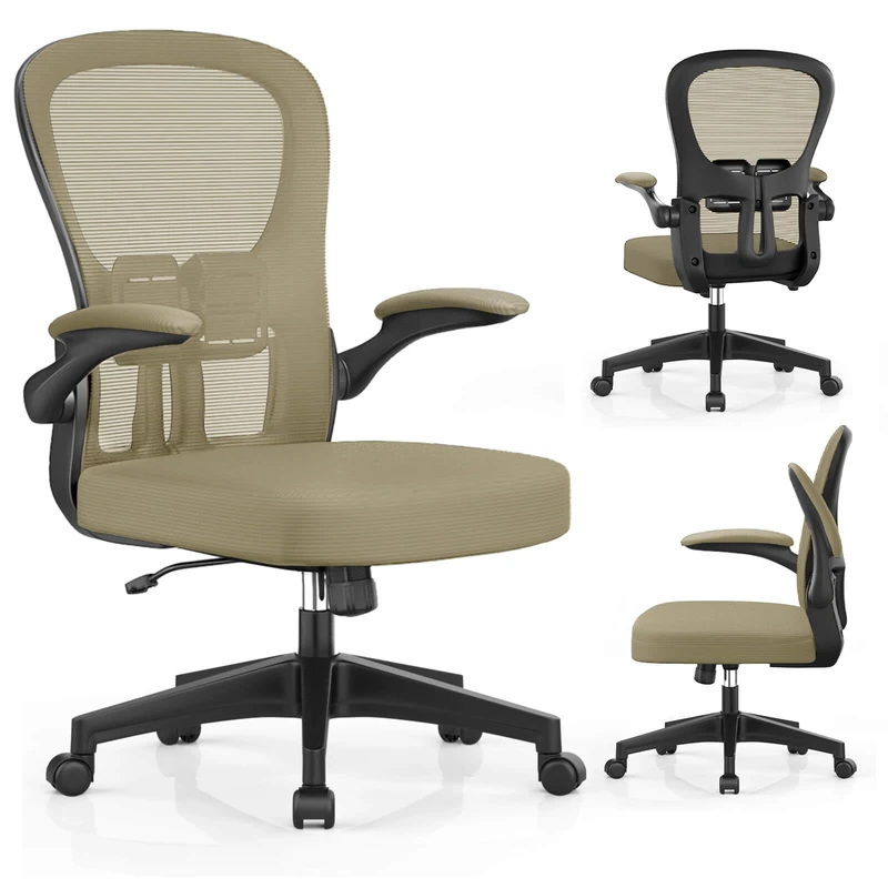 Desk Chair - Ergonomic Office Chair with Adjustable Armrest Lumbar Support, High-density Sponge Cushion, Silent Wheels, Height Tilting Adjustment, YONISEE Swivel Computer Chair Rocking Executive Chair