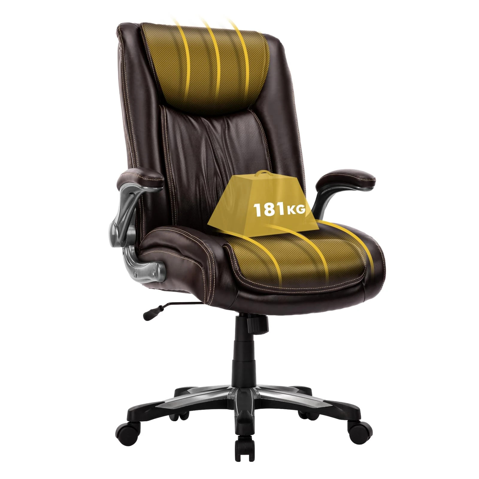 COLAMY Big and Tall Office Chair 400lbs, Large Heavy Duty High Back Executive Computer Office Desk Chair Flip-up Arms Wide Thick Seat for Home Office (Brown)