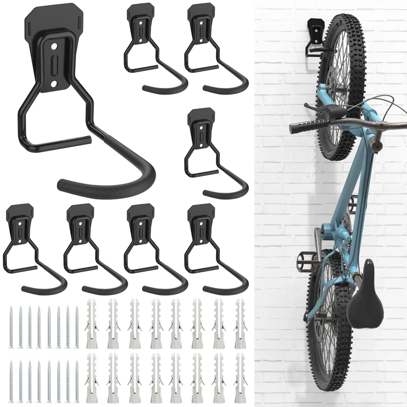 Housolution Bike Wall Mount with Fixed Hook, [8 Pack] Heavy Duty Bike Storage Rack, Bike Rack Vertical Stand for Garage - Easily Hang/Detach - with Screws Iron Bike Hanger Brackets