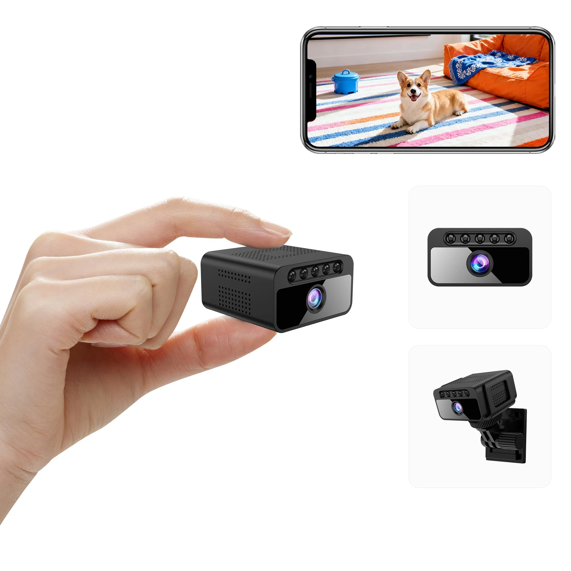 Mini Spy Hidden Camera, Wireless WiFi home security camera 1080P HD, Indoor Camera with Night Vision, Motion Detection, Cloud & SD Card Storage come with app (black 2)