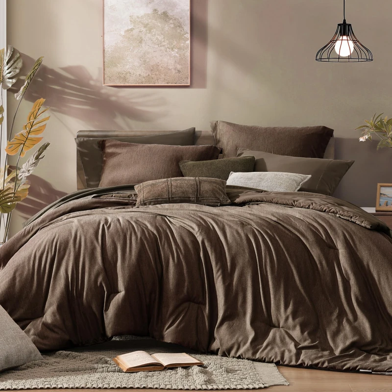 Monbix Queen Comforter Set 7 Pieces Chocolate Brown Bed in a Bag