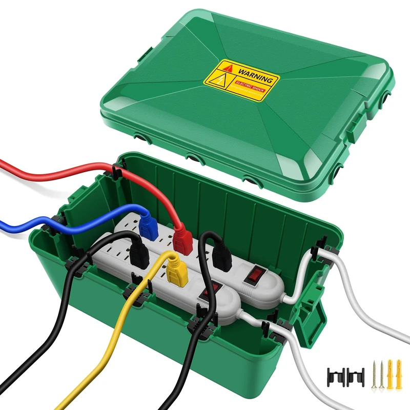 NineLeaf IP54 Waterproof Electrical Box, Outdoor Plug Cover Weatherproof(12.5 x 8.5 x 5 inch), for Outdoor Outlet, Timer, Extension Cord, Power Strip, String Light, Green