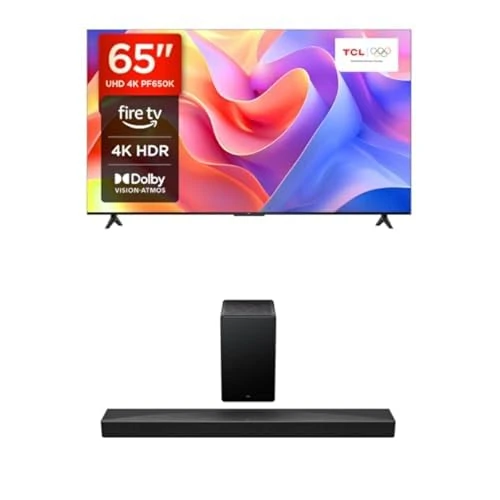 TCL 65PF650K 65-inch 4K Ultra HD, HDR TV, Smart LED Fire TV Q65HK 5.1 soundbar with Dolby Atmos & Ray•Danz technologies AI Sonic Adaptation Tutti Choral - Maximum power 580W