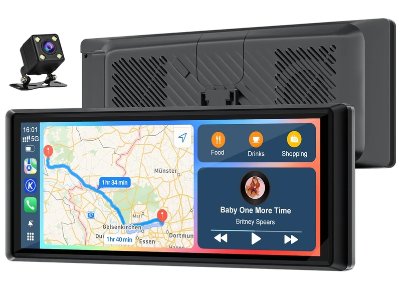 8.1" Wireless Portable Car Play Screen for Apple Carplay & Android Auto,Carplay Screen Car Tablet with Reversing Backup Camera, OTA Upgrade, GPS Navigation/Voice Control/Mirror Link/Bluetooth/AUX/FM