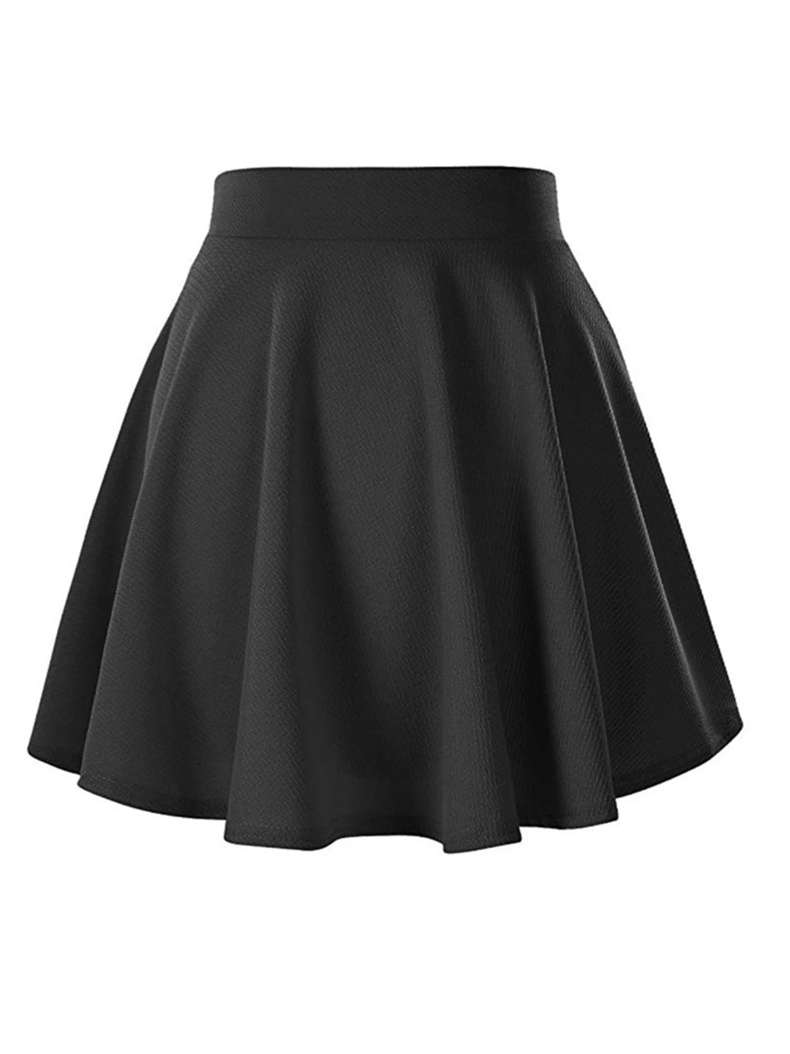 Pleated Skirts for Women, Mini Stretchy Flared Casual Skater Skirt, Black, XX-Large