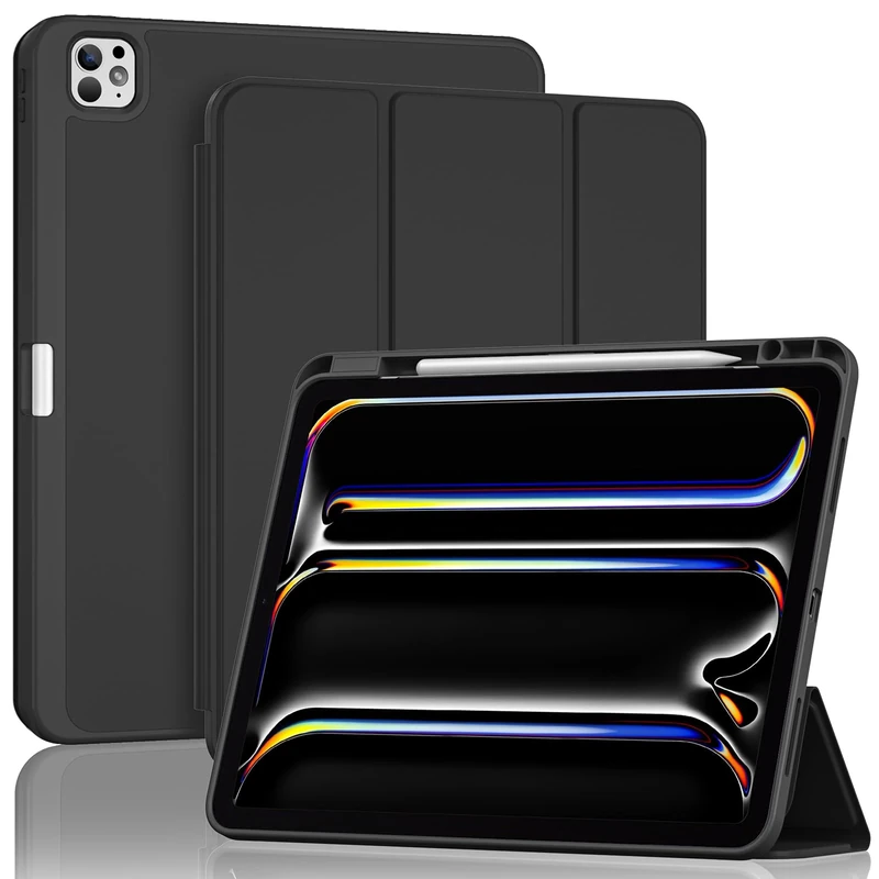 ProCase for iPad Pro 13 Inch Case M5 2025/M4 2024 with Pencil Holder, iPad Pro 13" M4(Model: A3360 A3361 A3362 A2925 A2926 A3007) Trifold Stand Smart Folio with Soft TPU Back Cover -Black