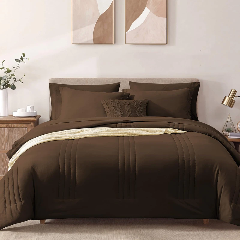 Monbix Queen Comforter Set-7 Pieces Soft Bed in a Bag Queen Bedding Sets