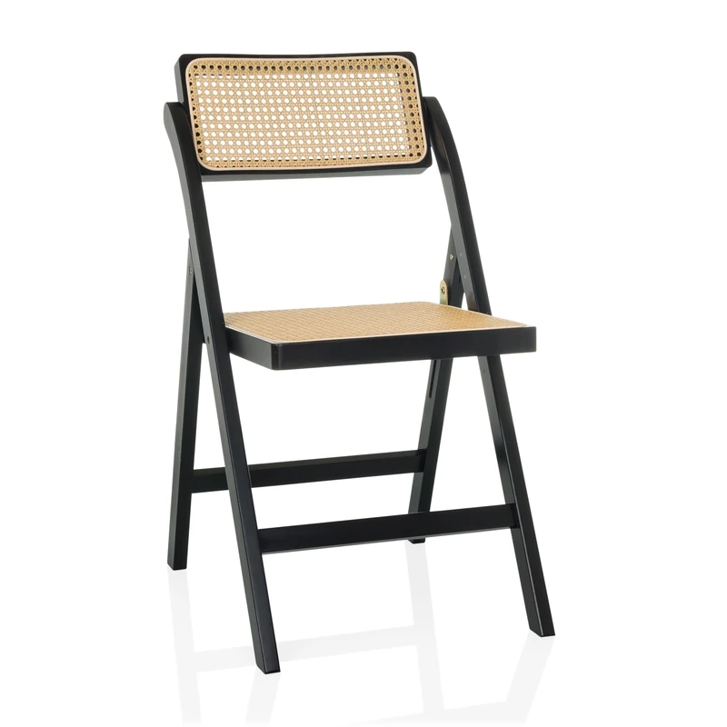 hjh Living TUDELA Folding Chair in Bamboo with Viennese Braiding Tudela Folding Chair in Bamboo Wood Maximum Load 130 kg with 360° Rotating Backrest Black/Brown - Image 1