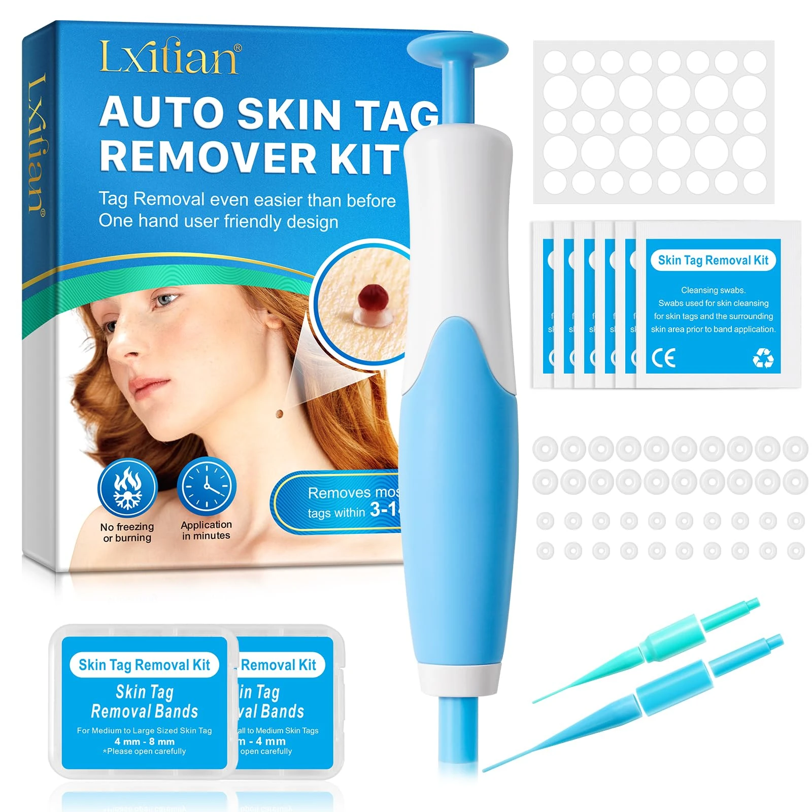 Skin Tag Remover Kit, Fast & Safe Skin Tag Remover for Face & Body, 2mm-8mm Auto Skin Tag Removal with 40 Bands, 10 Cleansing Wipes, Safe for All Skin Types