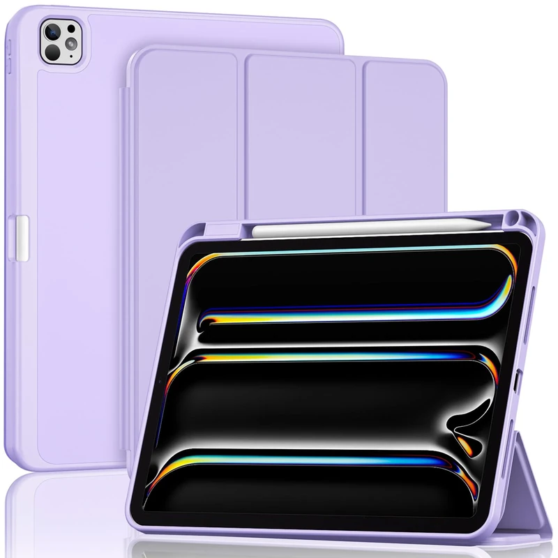 ProCase for iPad Pro 11 Inch Case M5 2025/M4 2024 5th Gen with Pencil Holder, iPad Pro 11" M4(Model: A3357/A3358/A3359/A2836/A2837/A3006) Trifold Stand Smart Folio with Soft TPU Back Cover -Purple