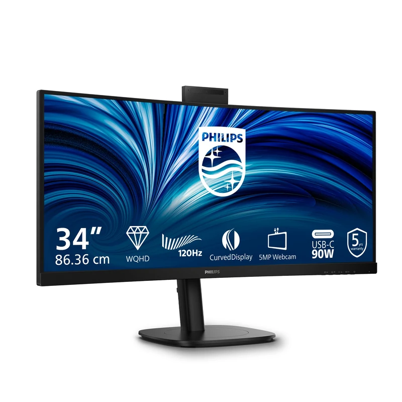 Philips 34B2U3600CH 34 inch UW-QHD Monitor Curved, 120Hz, VA Panel, 4ms GtG, Adaptive Sync, HDR10, Height Adjustment, Speakers, (3440x1440 HDMI 2x 2.0 DP USB Hub) Black
