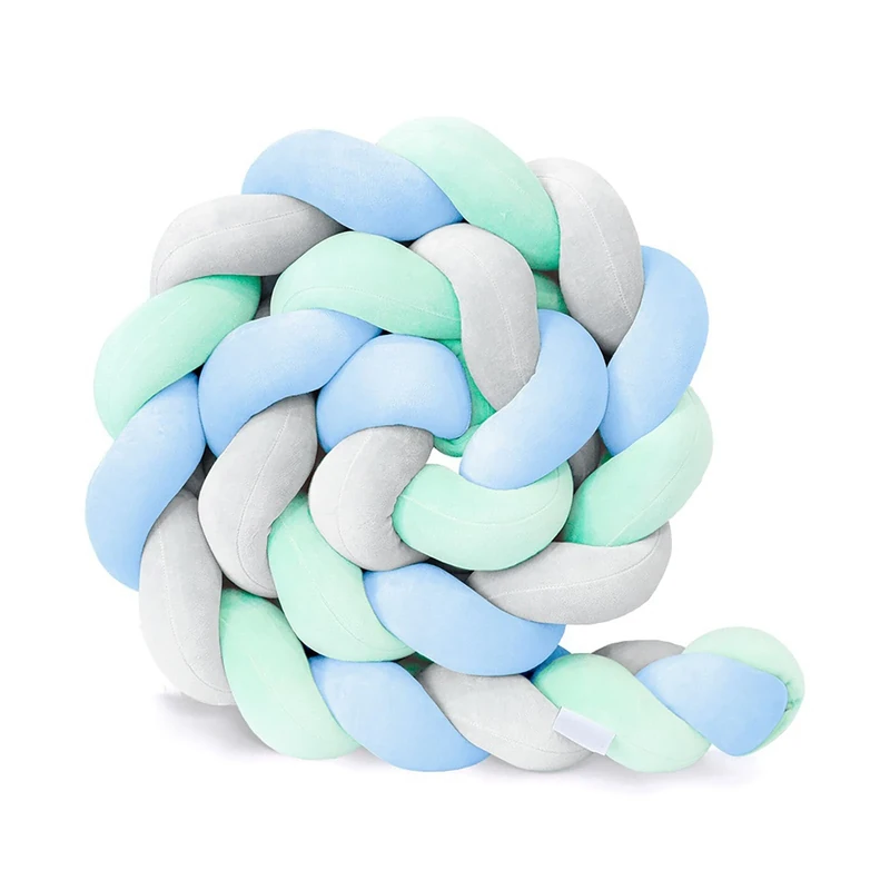 GYCF Braided Mat Cuddle Cushion, Decor Knot Pillow Bed Guard Rail, Braided Pillows Knotted Soft Anti-Fall All-Round Protection Pillow, Knot Nursing Cushion,Blue+Green+Grey,4.5 m