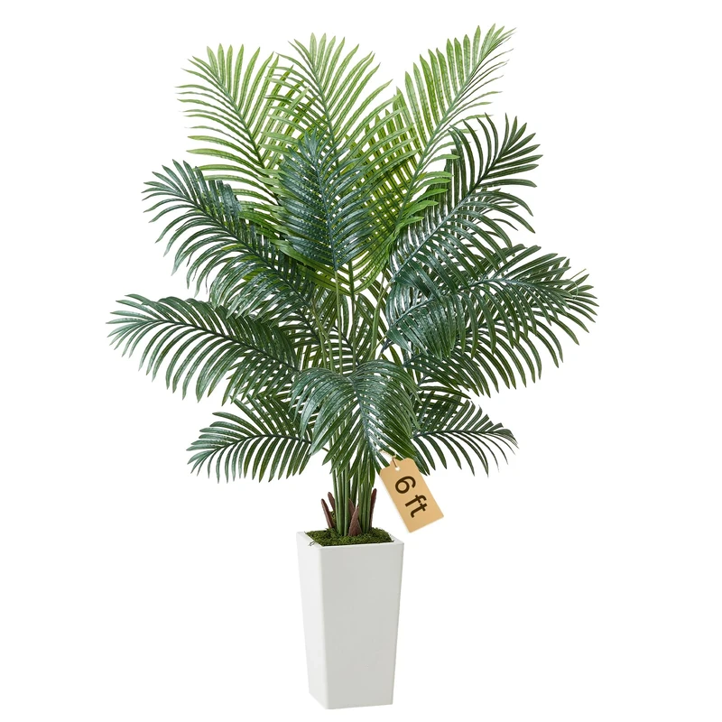 VEVOR Artificial Areca Palm Tree 1829 mm, Fake Palm Tropical Plants with White Tall Planter, Faux Floor Silk Plant in Pot, Large Trees for Home Office Living Room Decor House Warming, Indoor Outdoor