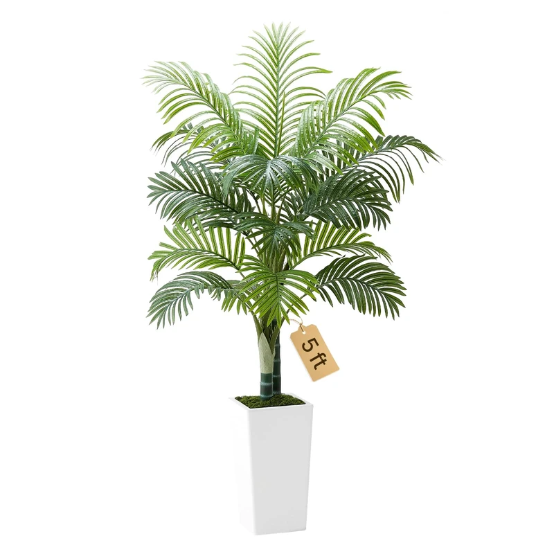 VEVOR Artificial Areca Palm Tree 1524 mm, Fake Palm Tropical Plants with White Tall Planter, Faux Floor Silk Plant in Pot, Large Trees for Home Office Living Room Decor House Warming, Indoor Outdoor