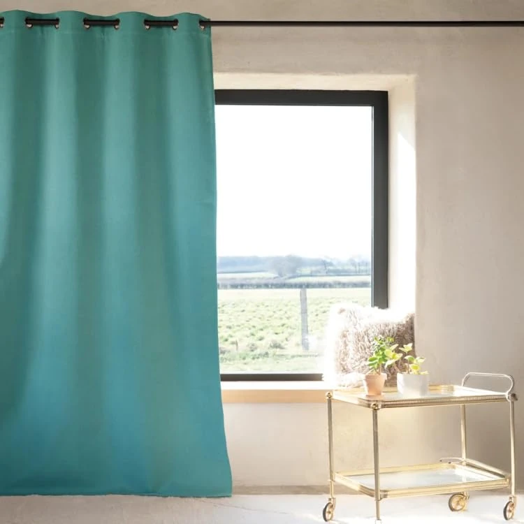 Thermal Blackout Curtain 135 x 260 cm Turquoise 8 Round Eyelets with Reinforcement Strip Ready to Hang
