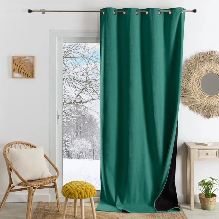 Home Maison Phonic and Semi-Blackout Thermal Curtain 140 x 300 cm Emerald Green with 8 Gun Eyelets Ready to Hang