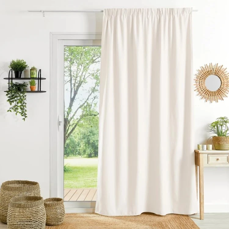 Fire Retardant Curtain FR Half-Plaited – 140 x 260 cm – Natural Colour Curtain – Ruffle Tape Finish – Certified Fire Resistant Fabric - Image 1