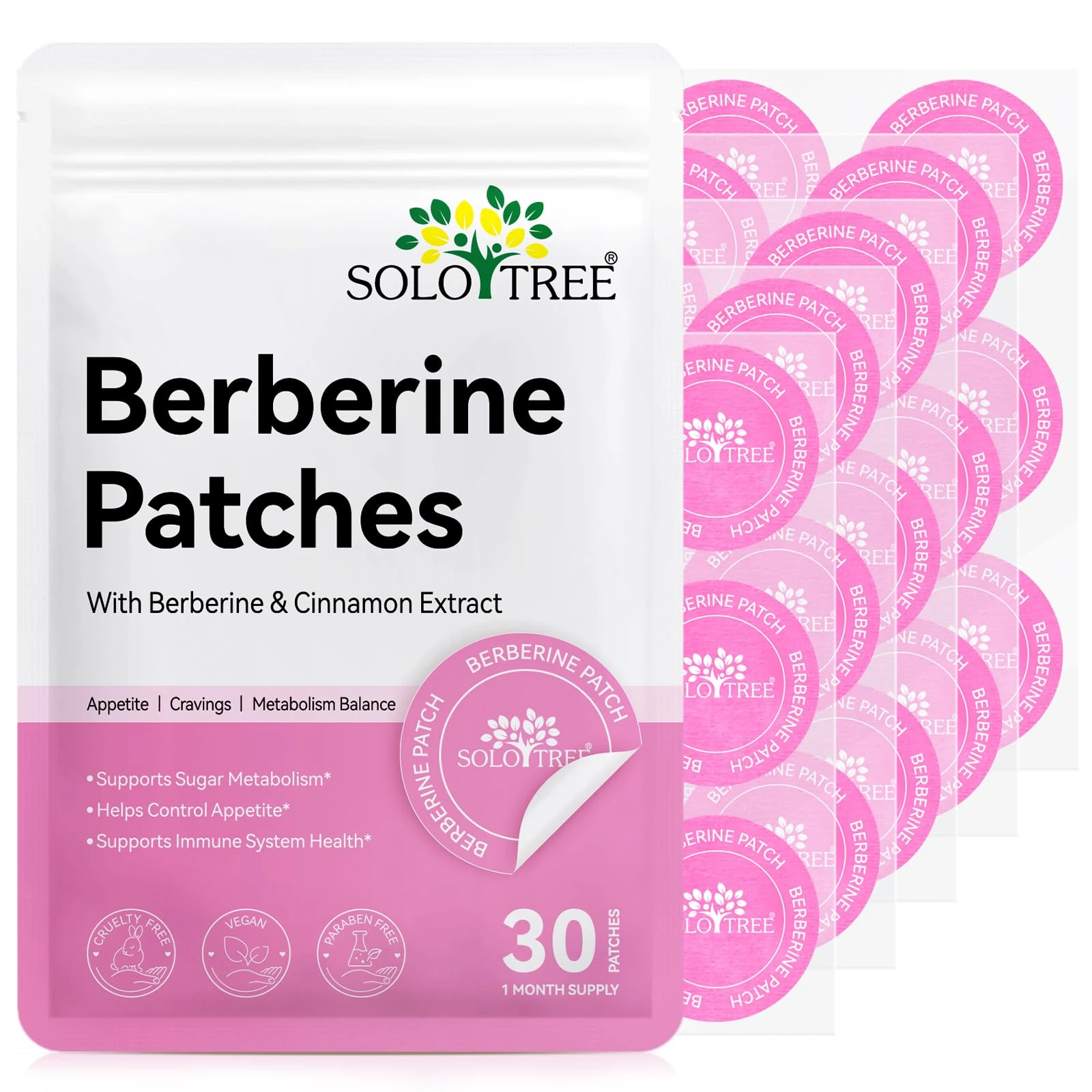 Berberine Patches 30Pcs, Berberine & Cinnamon Extract, Vegan
