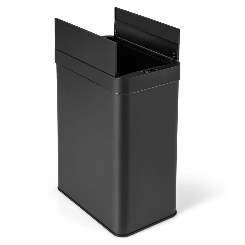 GiantexUK 50L Automatic Trash Bin, Touchless Infrared Motion Sensor Kitchen Waste Bin with Stainless Steel Frame & Soft Closure Lid, Fingerprint-Proof Garbage Can for Home Office (Black)