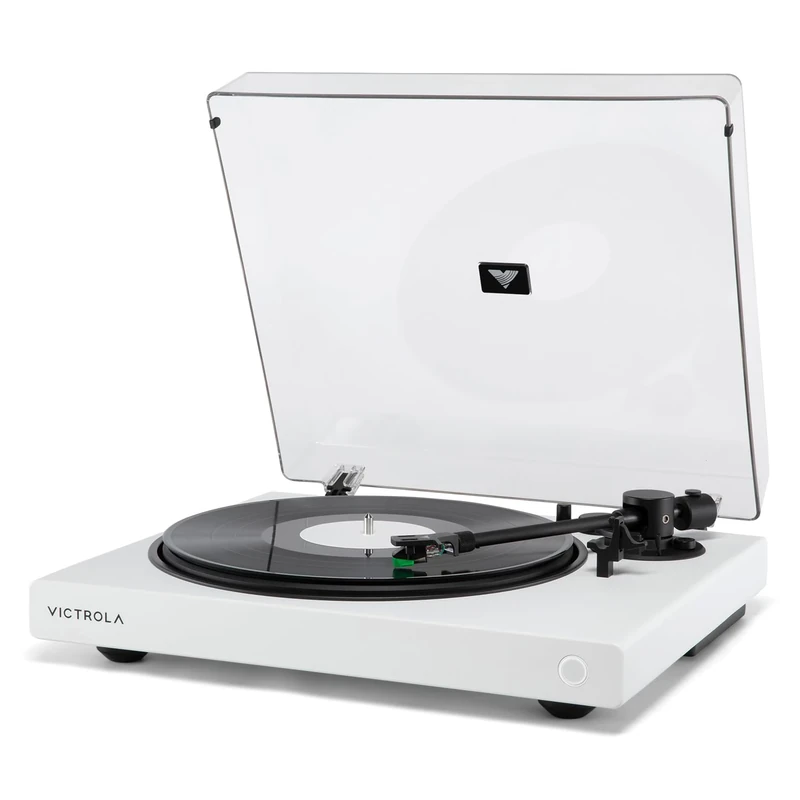 Victrola Wave – Bluetooth Turntable with Auracast – 2-Speed Vinyl Record Player, Audio Technica AT-VM95E Cartridge, Hi-Res aptX HD and Adaptive Bluetooth Streaming, Auracast Broadcast Audio (White)
