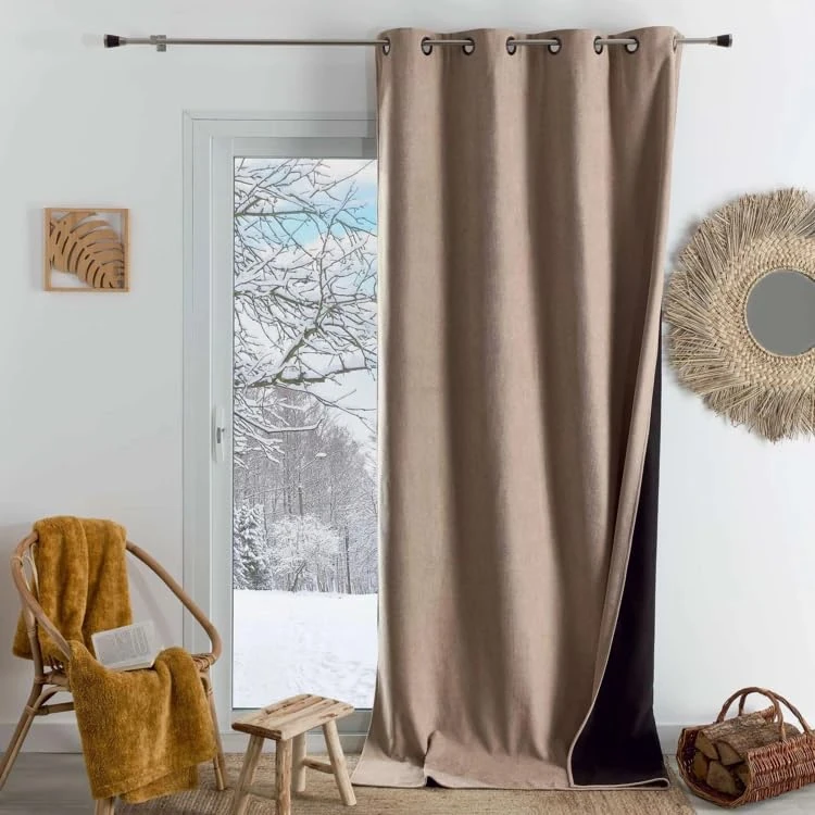 Home Maison Phonic and Semi-Blackout Thermal Curtain 140 x 300 cm Beige with 8 Gun Eyelets Ready to Hang - Image 1