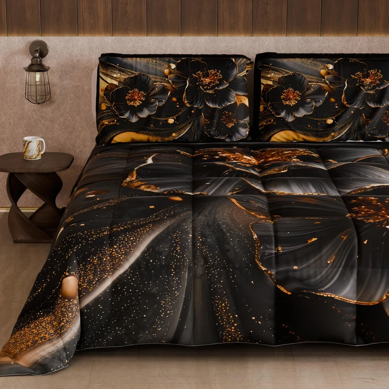 PETTI Artigiani Italiani - Winter Quilt, Winter Duvet, Double Sided Quilt, Solid Colour and Digital Floral Print 06 22, 100% Microfibre, Made in Italy
