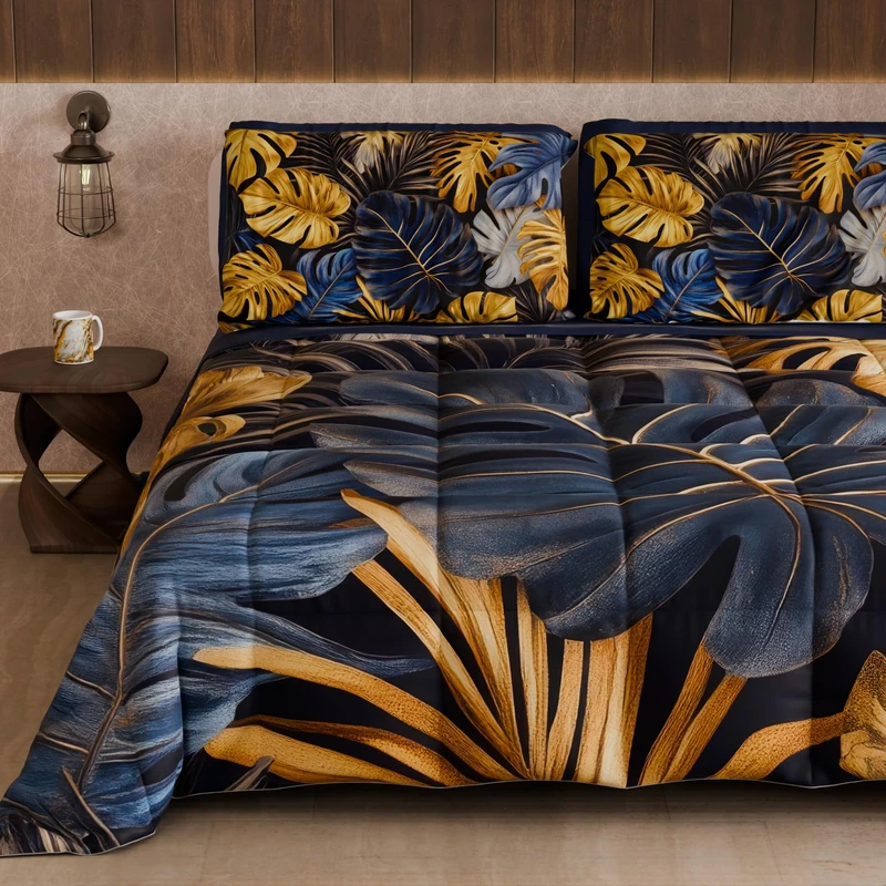 PETTI Artigiani Italiani - Winter Quilt, Winter Duvet, Double Sided Quilt, Solid Colour and Digital Floral Print 04 186, 100% Microfibre, Made in Italy - Image 1