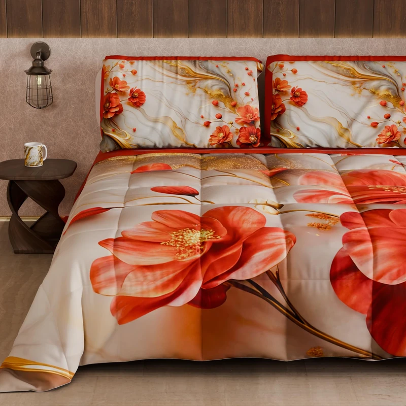 PETTI Artigiani Italiani - Winter Quilt, Winter Duvet, Double Sided Quilt, Solid Colour and Digital Floral Print 06 2, 100% Microfibre, Made in Italy