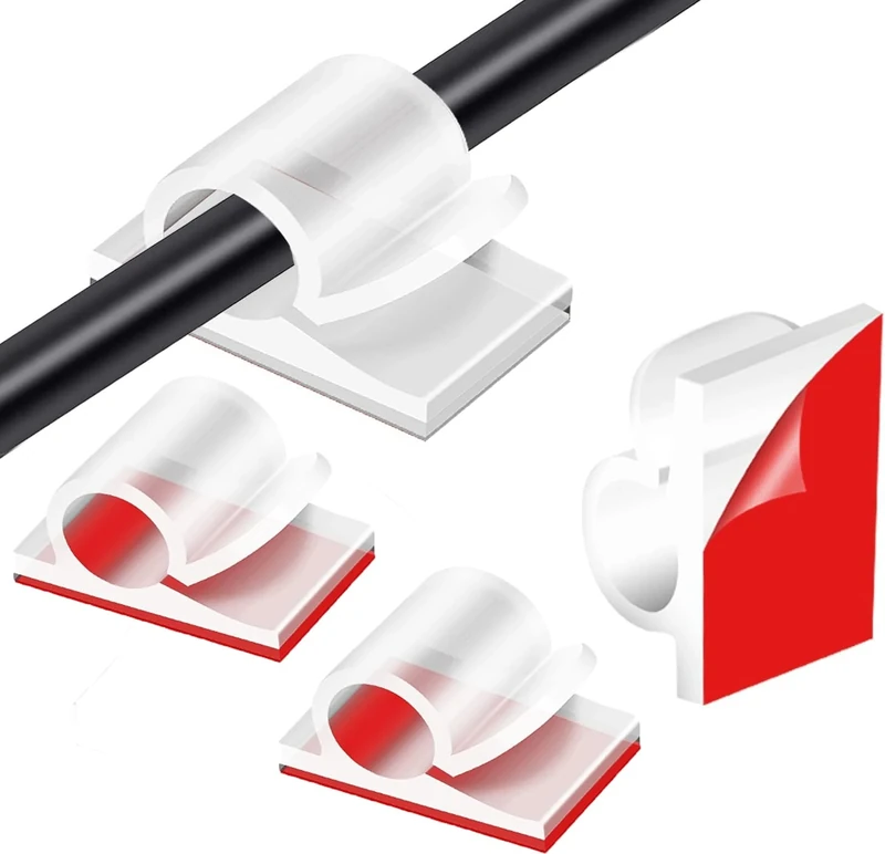 40pcs Clear Cable Clips - Self Adhesive Wire Organiser, Outdoor/Indoor Light Wire Clips Cable Tidy Hooks Cord Organiser Holder Cable Management for Home Office Christmas Decorations Fairy Light