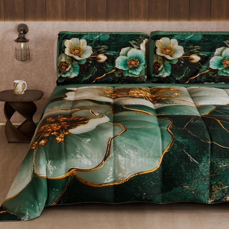 PETTI Artigiani Italiani - Winter Quilt, Winter Duvet, Double Sided Single Quilt Solid Colour and Digital Floral Print 06 19, 100% Microfibre, Made in Italy