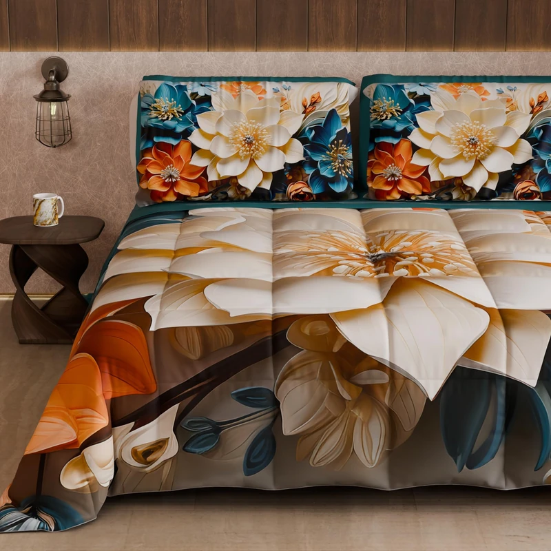 PETTI Artigiani Italiani - Winter Quilt, Winter Duvet, Double Sided Quilt, Solid Colour and Digital Floral Print 05 10, 100% Microfibre, Made in Italy