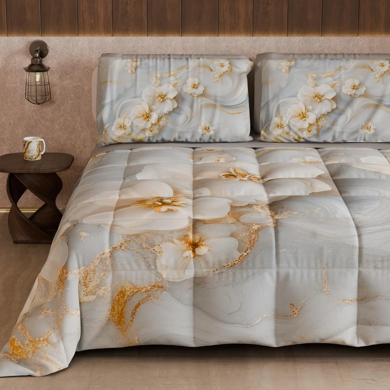 PETTI Artigiani Italiani - Winter Quilt, Winter Duvet, Double Sided Single Quilt Solid Colour and Digital Floral Print 06 1, 100% Microfibre, Made in Italy - Image 1