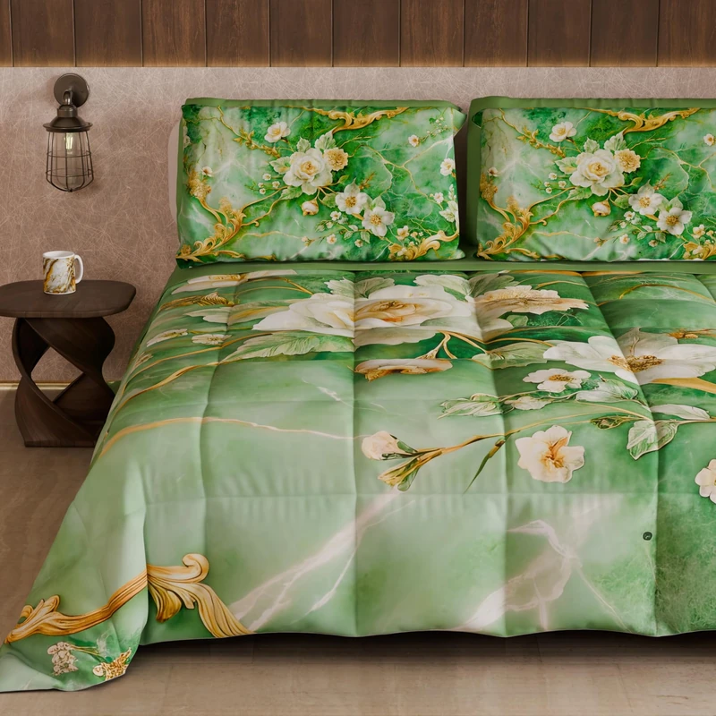 PETTI Artigiani Italiani - Winter Quilt, Winter Duvet, Double Sided Quilt, Solid Colour and Digital Floral Print 06 3, 100% Microfibre, Made in Italy