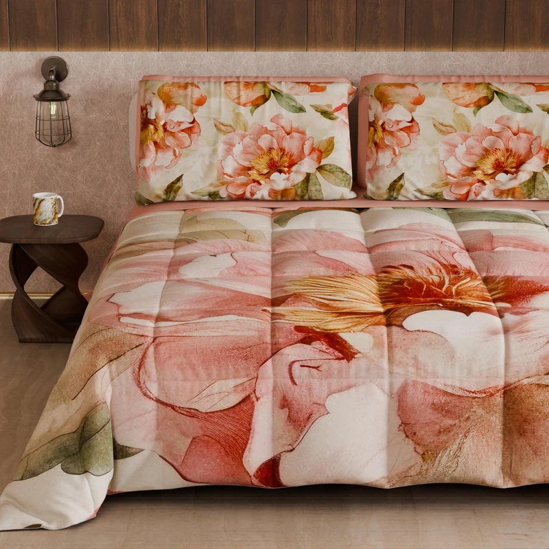 PETTI Artigiani Italiani - Winter Quilt, Winter Duvet, Double Sided Quilt, Solid Colour and Digital Floral Print 25 20, 100% Microfibre, Made in Italy