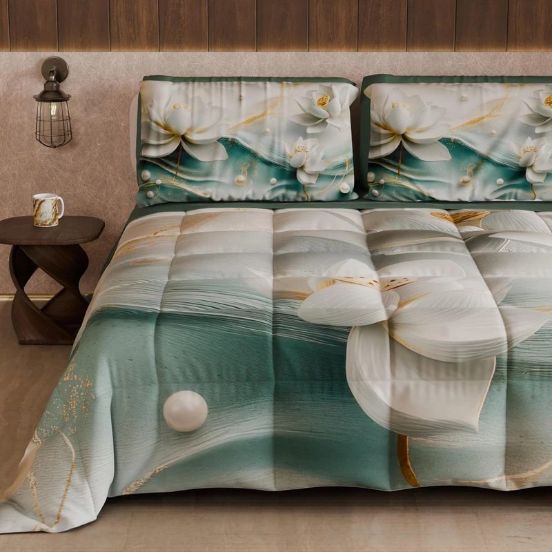 PETTI Artigiani Italiani - Winter Quilt, Winter Duvet, Double Sided Quilt, Solid Colour and Digital Floral Print 06 14, 100% Microfibre, Made in Italy