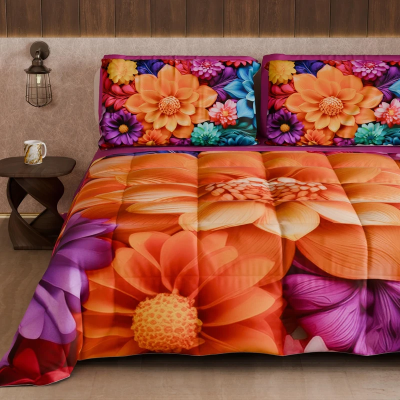 PETTI Artigiani Italiani - Winter Quilt, Winter Duvet, Double Sided Single Quilt Solid Colour and Digital Floral Print 05 12, 100% Microfibre, Made in Italy