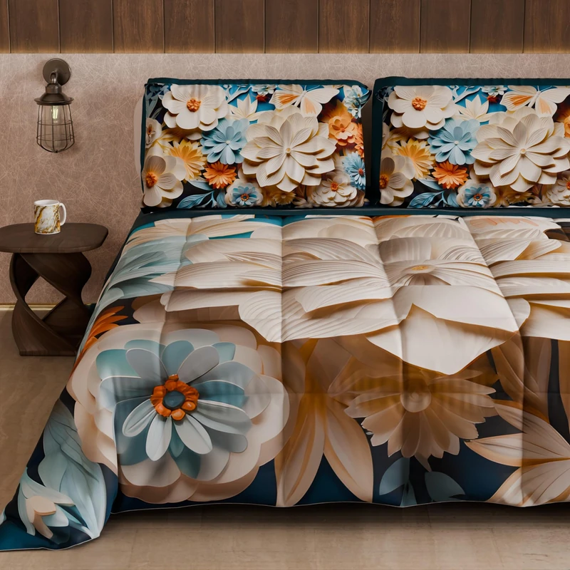 PETTI Artigiani Italiani - Winter Quilt, Winter Duvet, Double Sided Quilt, Solid Colour and Digital Floral Print 05 5, 100% Microfibre, Made in Italy