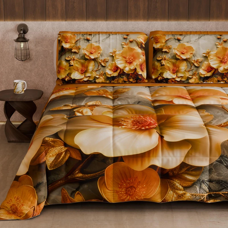 PETTI Artigiani Italiani - Winter Quilt, Winter Duvet, Double Sided Quilt, Solid Colour and Digital Floral Print 06 17, 100% Microfibre, Made in Italy