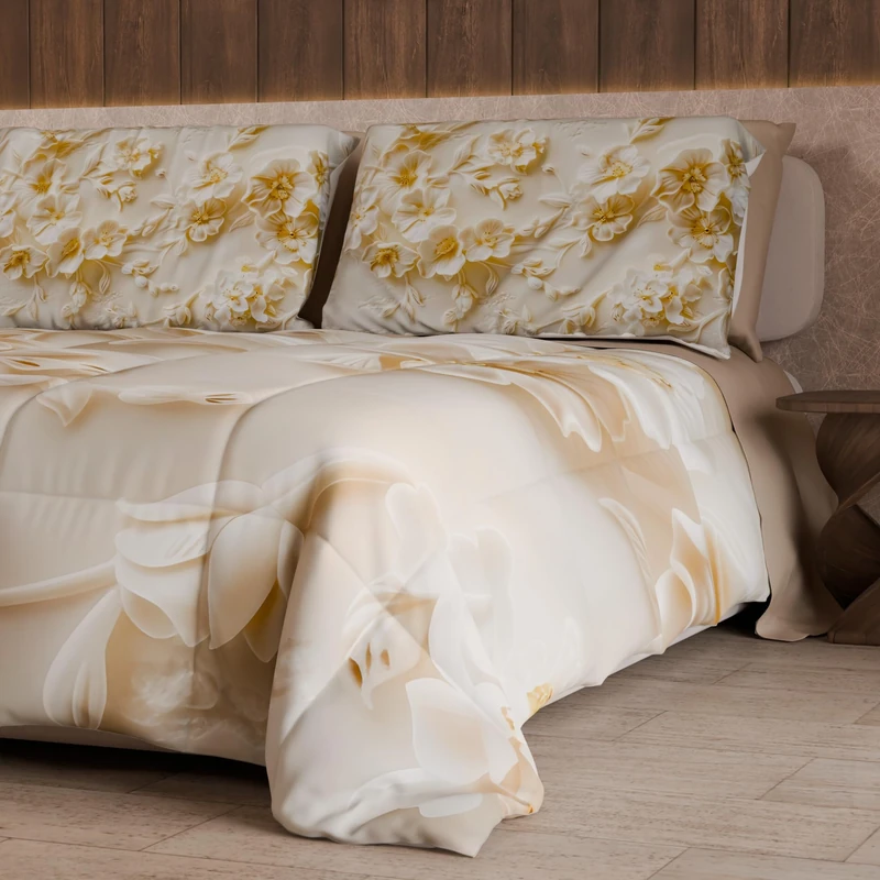 PETTI Artigiani Italiani - Winter Quilt, Winter Duvet, Double Sided Single Quilt Solid Colour and Digital Floral Print 06 10, 100% Microfibre, Made in Italy