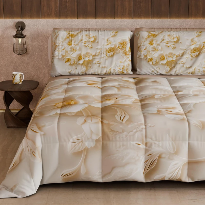 PETTI Artigiani Italiani - Winter Quilt, Winter Duvet, Double Sided Single Quilt Solid Colour and Digital Floral Print 06 10, 100% Microfibre, Made in Italy