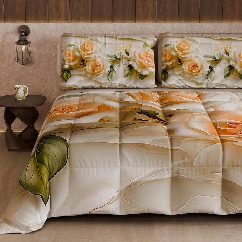 PETTI Artigiani Italiani - Winter Quilt, Winter Duvet, Double Sided Quilt, Solid Colour and Digital Floral Print 06 12, 100% Microfibre, Made in Italy - Image 1