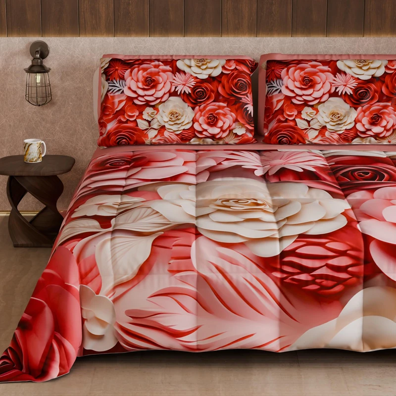 PETTI Artigiani Italiani - Winter Quilt, Winter Duvet, Double Sided Quilt, Solid Colour and Digital Floral Print 05 3, 100% Microfibre, Made in Italy