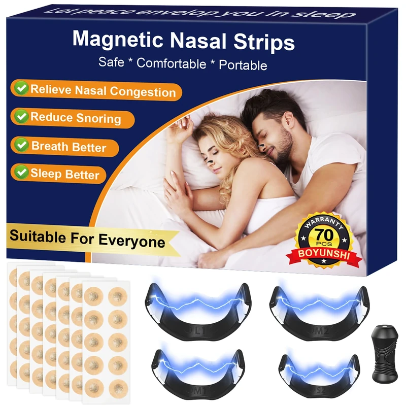 BOYUNSHI Magnetic Nose Strips 70pcs - Anti Snoring, 4 Sizes