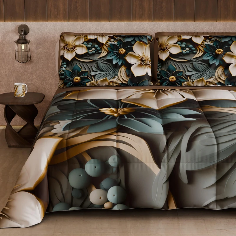 PETTI Artigiani Italiani - Winter Quilt, Winter Duvet, Double Sided Single Quilt Solid Colour and Digital Floral Print 05 8, 100% Microfibre, Made in Italy